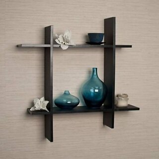                      Onlinecraft Wooden Wall Shelf Wooden Wall Shelf (Number Of Shelves - 6, Black)                                              