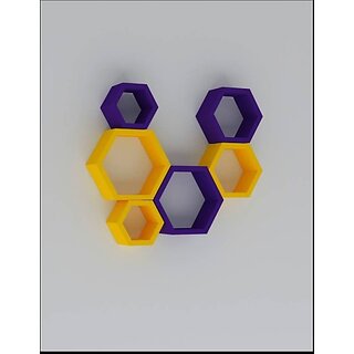                       Onlinecrafts Wooden Wall Shelf Wooden Wall Shelf (Number Of Shelves - 6, Purple, Yellow)                                              