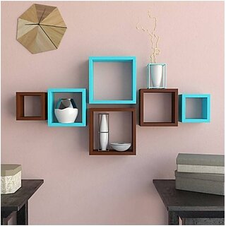 Onlinecraft Wooden Wall Shelf Wooden Wall Shelf (Number Of Shelves - 6, Blue, Brown) Onlinecraft Wooden Wall Shelf Wooden Wall Shelf (Number Of Shelves - 6, Blue, Brown)