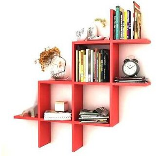                       Onlinecraft Wooden Wall Shelf Wooden Wall Shelf (Number Of Shelves - 1, Red)                                              