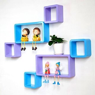                       Onlinecraft Wooden Rack Shelf Wooden Wall Shelf (Number Of Shelves - 6, Blue, Purple)                                              