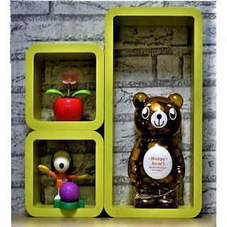                       Onlinecraft Wooden Wall Shelf (Number Of Shelves - 3, Green)                                              