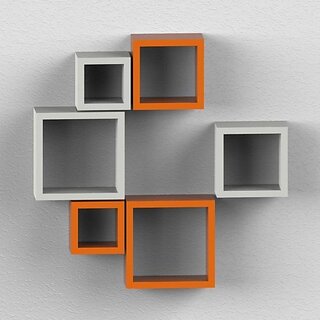                       Onlinecrafts Wooden Wall Shelf Wooden Wall Shelf (Number Of Shelves - 6, Orange, White)                                              