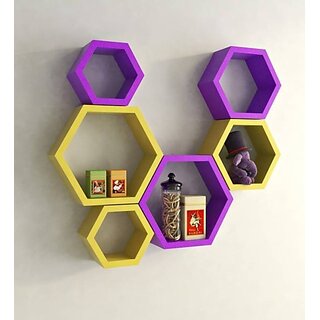                       Onlinecraft Wooden Book Shelf Wooden Wall Shelf (Number Of Shelves - 6, Purple, Yellow, Multicolor)                                              