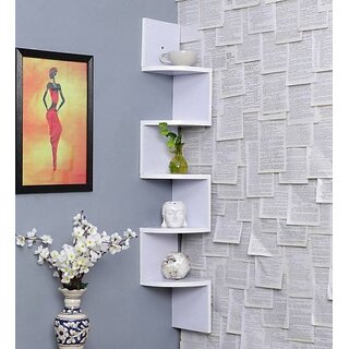 Onlinecraft Wooden Wall Shelf Wooden Wall Shelf (Number Of Shelves - 5, White) Onlinecraft Wooden Wall Shelf Wooden Wall Shelf (Number Of Shelves - 5, White)