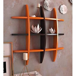                       Onlinecraft Wooden Wall Self Ter Rack Orange Black Wooden Wall Shelf (Number Of Shelves - 12, Orange, Black)                                              