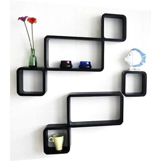                       Onlinecraft Bedroom Wall Decor Wooden Wall Shelf (Number Of Shelves - 6, Black)                                              