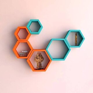 Onlinecraft Wooden Wall Shelf (Number Of Shelves - 6, Orange, Blue, Multicolor) Onlinecraft Wooden Wall Shelf (Number Of Shelves - 6, Orange, Blue, Multicolor)