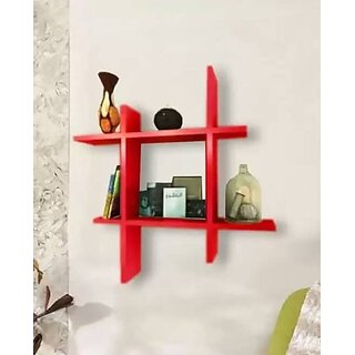                       Onlinecrafts Wooden Wall Shelf Wooden Wall Shelf (Number Of Shelves - 1, Red)                                              