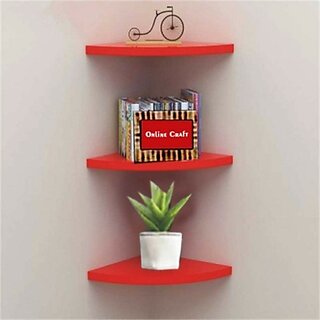                       Onlinecraft 2598 Wooden Wall Shelf (Number Of Shelves - 3, Red)                                              