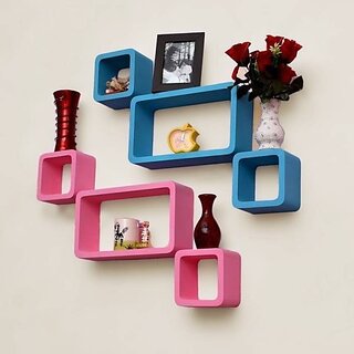 Onlinecraft Shelf 6 Ka Set ( Pink + Blue ) Wooden Wall Shelf (Number Of Shelves - 6, Multicolor) Onlinecraft Shelf 6 Ka Set ( Pink + Blue ) Wooden Wall Shelf (Number Of Shelves - 6, Multicolor)