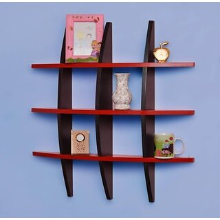                       Onlinecrafts Wooden Wall Shelf Wooden Wall Shelf (Number Of Shelves - 12, Black, Red)                                              