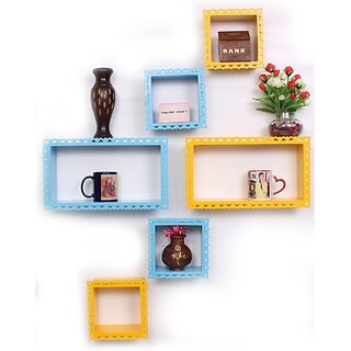 Onlinecrafts Wooden Wall Shelf ,6 Shelf (Yellow, Blue) Wooden Wall Shelf (Number Of Shelves - 6, Yellow, Blue) Onlinecrafts Wooden Wall Shelf ,6 Shelf (Yellow, Blue) Wooden Wall Shelf (Number Of Shelves - 6, Yellow, Blue)