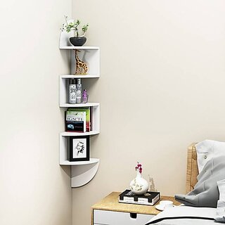                       Onlinecraft Wooden Wall Shelf Wooden Wall Shelf (Number Of Shelves - 5, White)                                              