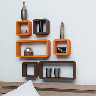                       Onlinecraft Wooden Wall Decor Wooden Wall Shelf (Number Of Shelves - 6, Brown, Orange, Multicolor)                                              