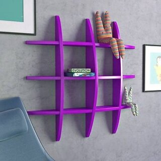                       Onlinecraft Wooden Wall Shelf (Number Of Shelves - 12, Purple)                                              