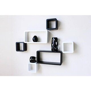                       Onlinecraft Bedroom Wall Decor Wooden Wall Shelf (Number Of Shelves - 6, White, Black)                                              