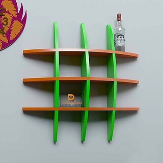                      Onlinecraft Wooden Book Rack Shelf Wooden Wall Shelf (Number Of Shelves - 12, Green, Orange, Multicolor)                                              