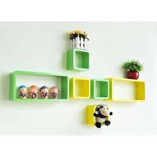                       Onlinecraft Wooden Book Rack Shelf Wooden Wall Shelf (Number Of Shelves - 6, Yellow, Green)                                              