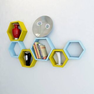Onlinecraft Wooden Wall Shelf Wooden Wall Shelf (Number Of Shelves - 6, Blue, Yellow, Multicolor) Onlinecraft Wooden Wall Shelf Wooden Wall Shelf (Number Of Shelves - 6, Blue, Yellow, Multicolor)
