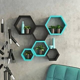                       Onlinecraft Woode Wooden Wall Shelf (Number Of Shelves - 6, Green, Black)                                              