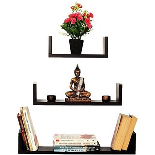                       Onlinecraft Wooden Wall Rack Shelf Wooden Wall Shelf (Number Of Shelves - 3, Black)                                              