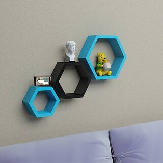                       Onlinecrafts Wooden Wall Shelf Wooden Wall Shelf (Number Of Shelves - 3, White, Black)                                              