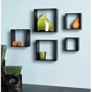                       Onlinecraft Wooden Wall Decor Wooden Wall Shelf (Number Of Shelves - 6, Black)                                              