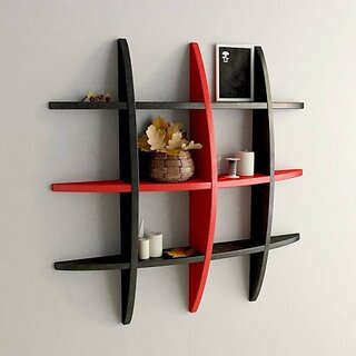                       Onlinecrafts Wooden Wall Shelf Wooden Wall Shelf (Number Of Shelves - 12, Black, Red)                                              