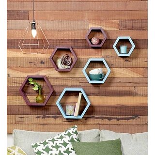Onlinecrafts Wooden Wall Shelf Wooden Wall Shelf (Number Of Shelves - 6, Brown, Blue) Onlinecrafts Wooden Wall Shelf Wooden Wall Shelf (Number Of Shelves - 6, Brown, Blue)