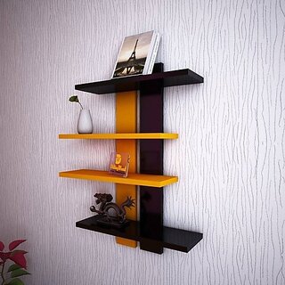                       Onlinecrafts Wooden Wall Shelf Wooden Wall Shelf (Number Of Shelves - 1, Black, Orange)                                              