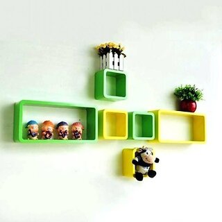                       Onlinecraft Wooden Wall Shelf Wooden Wall Shelf (Number Of Shelves - 6, Green, Yellow)                                              