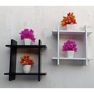                       Onlinecraft Wall Rack Shelf Wooden Wall Shelf (Number Of Shelves - 4, Black, White)                                              