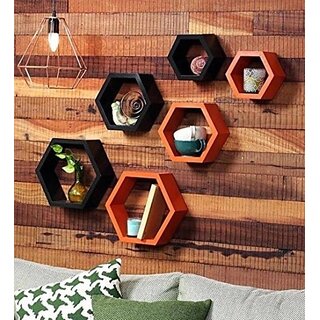                       Onlinecraft Book Rack Shelf Wooden Wall Shelf (Number Of Shelves - 6, Multicolor)                                              