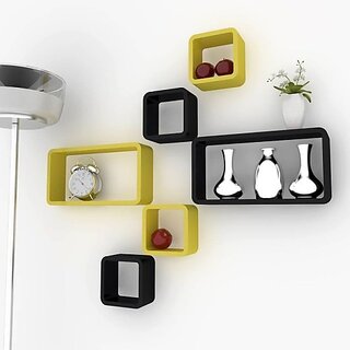 Onlinecraft Room Wall Decor Wooden Wall Shelf (Number Of Shelves - 6, Black, Yellow, Multicolor) Onlinecraft Room Wall Decor Wooden Wall Shelf (Number Of Shelves - 6, Black, Yellow, Multicolor)
