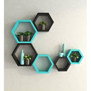                       Onlinecraft Room Wall Decor Wooden Wall Shelf (Number Of Shelves - 6, Green, Black)                                              