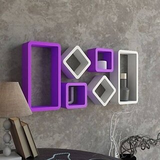 Onlinecrafts Wooden Wall Shelf Wooden Wall Shelf (Number Of Shelves - 6, White, Purple) Onlinecrafts Wooden Wall Shelf Wooden Wall Shelf (Number Of Shelves - 6, White, Purple)