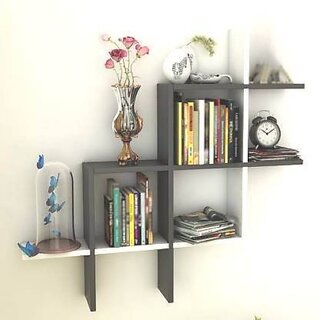 Onlinecraft Wooden Shelf ( White , Black ) New Plus Wooden Wall Shelf (Number Of Shelves - 5, Black, White) Onlinecraft Wooden Shelf ( White , Black ) New Plus Wooden Wall Shelf (Number Of Shelves - 5, Black, White)