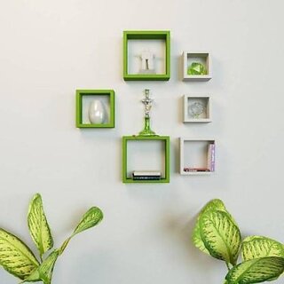 Onlinecraft Room Wall Decor Wooden Wall Shelf (Number Of Shelves - 6, White, Green, Multicolor) Onlinecraft Room Wall Decor Wooden Wall Shelf (Number Of Shelves - 6, White, Green, Multicolor)