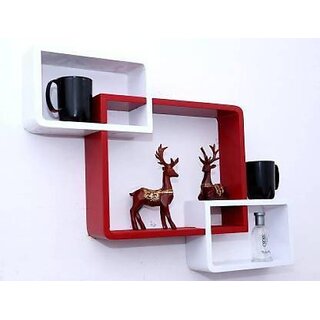                      Onlinecraft Ch2760 Wooden Wall Shelf 3 Attach (White,Red) Wooden Wall Shelf (Number Of Shelves - 3, White, Red)                                              