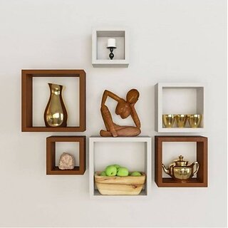                       Onlinecraft Wooden Book Rack Shelf Wooden Wall Shelf (Number Of Shelves - 6, Multicolor)                                              