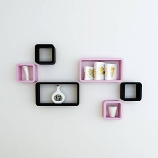                       Onlinecraft Office Wall Decor Wooden Wall Shelf (Number Of Shelves - 6, Pink, Black, Multicolor)                                              