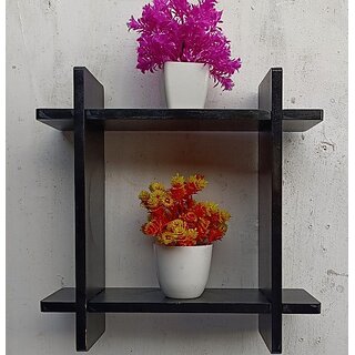                       Onlinecraft Wall Rack Shelf Wooden Wall Shelf (Number Of Shelves - 4, Black)                                              