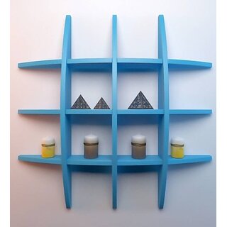                       Onlinecrafts Wooden T Rack Shelf Blue Wooden Wall Shelf (Number Of Shelves - 12, Blue)                                              