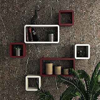                       Onlinecraft Wooden Wall Shelf Wooden Wall Shelf (Number Of Shelves - 6, White, Brown)                                              
