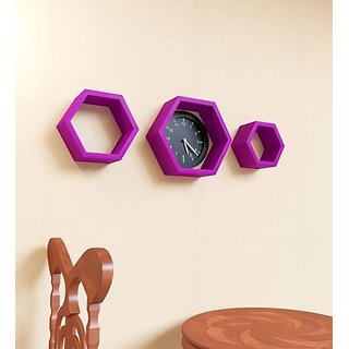                       Onlinecraft Wooden Wall Decor Wooden Wall Shelf (Number Of Shelves - 3, Purple)                                              