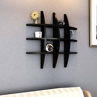                       Onlinecrafts Wooden Wall Shelf Wooden Wall Shelf (Number Of Shelves - 12, Black)                                              