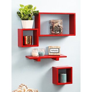 Onlinecrafts Wooden Wall Shelf Wooden Wall Shelf (Number Of Shelves - 4, Red) Onlinecrafts Wooden Wall Shelf Wooden Wall Shelf (Number Of Shelves - 4, Red)