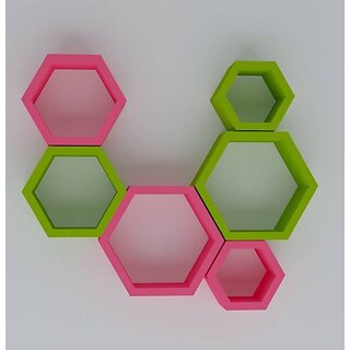 Onlinecrafts Wooden Shelf (Green,Pink) Hexa Double Wooden Wall Shelf (Number Of Shelves - 6, Pink, Green) Onlinecrafts Wooden Shelf (Green,Pink) Hexa Double Wooden Wall Shelf (Number Of Shelves - 6, Pink, Green)