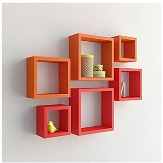 Onlinecraft Wooden Wall Self Wooden Wall Shelf (Number Of Shelves - 6, Red, Orange, Multicolor) Onlinecraft Wooden Wall Self Wooden Wall Shelf (Number Of Shelves - 6, Red, Orange, Multicolor)